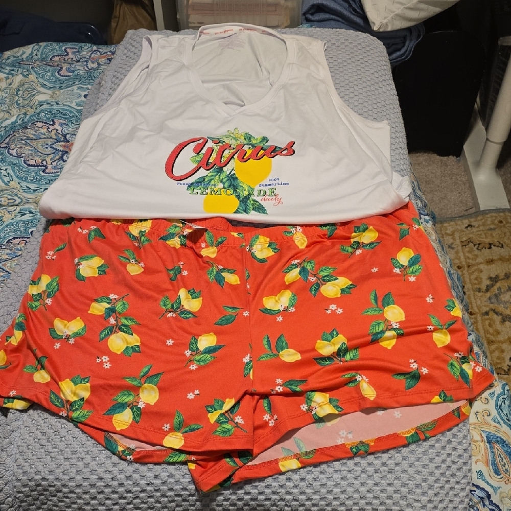 Citrus Lemon Athletic Shorts - Red with Yellow Lemon Print